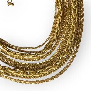 Vintage Runway 10-chain textured gold tone high end necklace